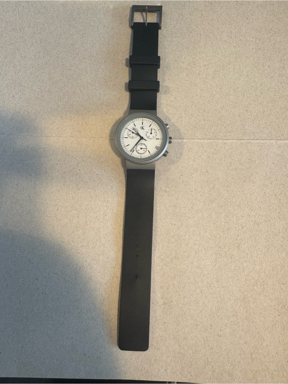 Calvin Klein Black Strap Silver-Tone Case Watch with White Dial - Picture 2 of 5